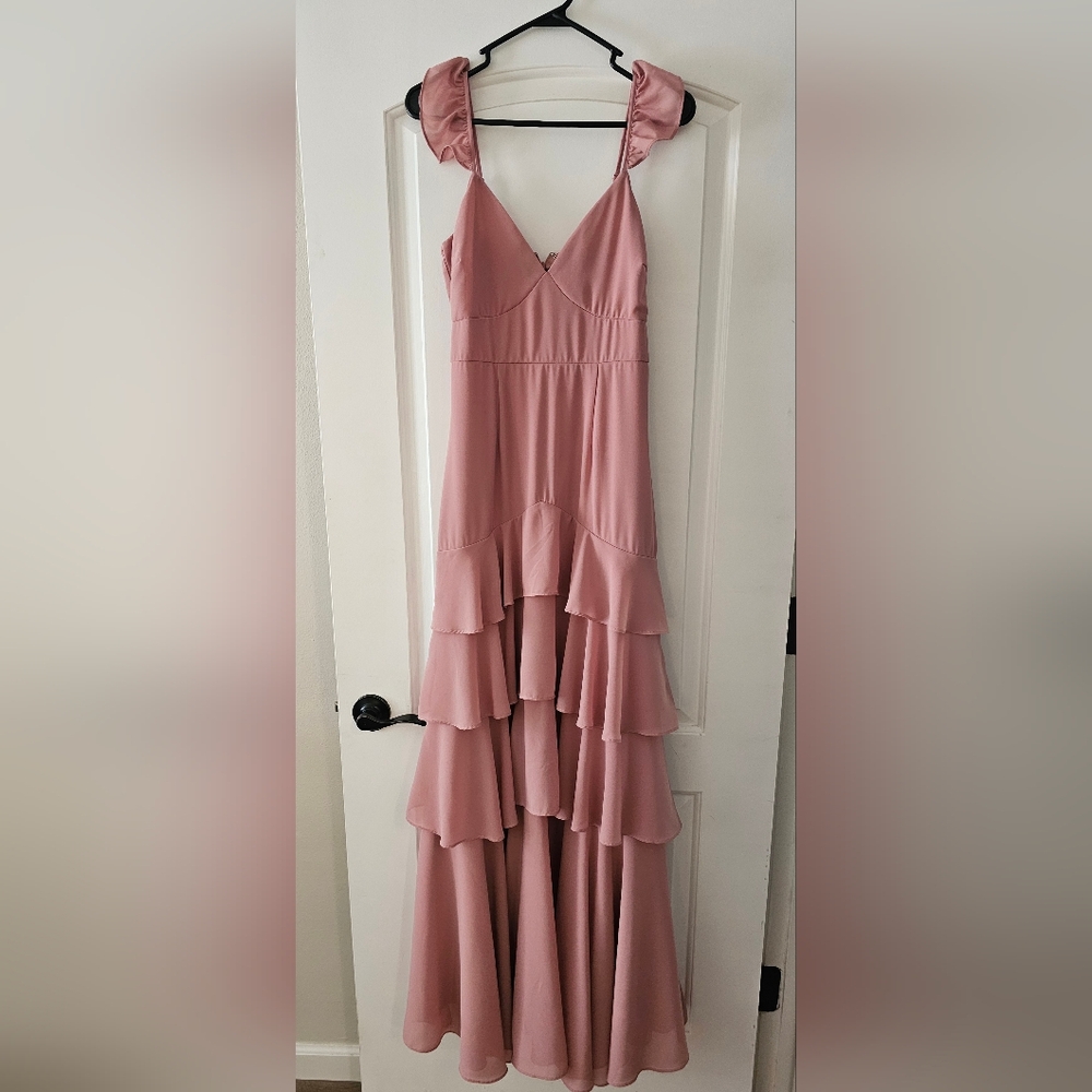 Pink Ruffled Chiffon Formal Dress